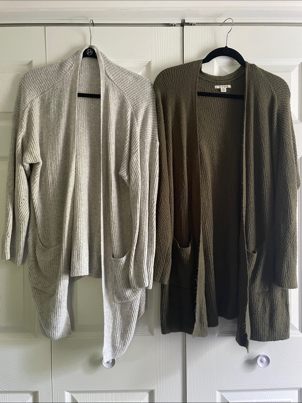 American Eagle Outfitters Open-Front Cardigan - Olive & Light Gray